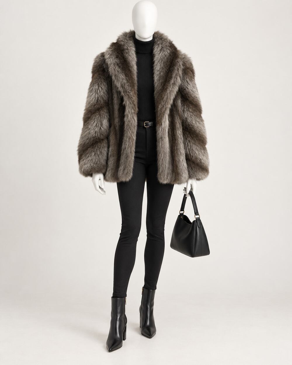 Vintage Jordache Faux Fur Coat Brown Plush Oversized Collar Warm Women’s 80s